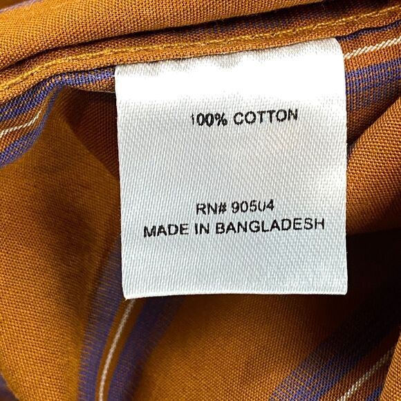 VSTR Premium Button Up Shirt Men's Large Orange Striped Long Sleeve Collared - Picture 6 of 9